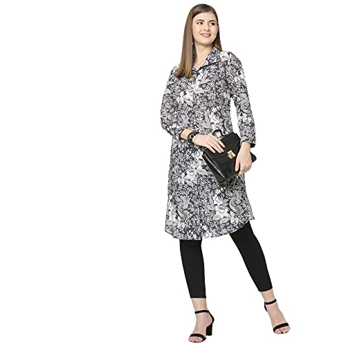 Image of CLOTH HAUS INDIA Floral Printed Shirt Collar Modal Kurti