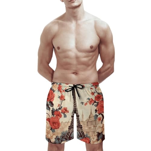 Mens Shorts Paris Vintage Floral Men Swim Trunks Quick-Dry Beach Shorts with Drawstring Pocket Bathing Suit3