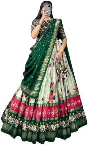 GenericWomens' Wear Tussar Silk With Patola Printed Lehenga Choli Patola Print With Foil Work Chaniya Choli