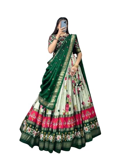 GenericWomens' Wear Tussar Silk With Patola Printed Lehenga Choli Patola Print With Foil Work Chaniya Choli