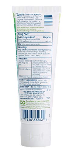 Image of Tom's of Maine ADA Approved Wicked Cool! Fluoride Children's Toothpaste, Natural Toothpaste, Dye Free, No Artificial Preservatives, Mild Mint, 4.2 oz. 3-Pack (Packaging May Vary)