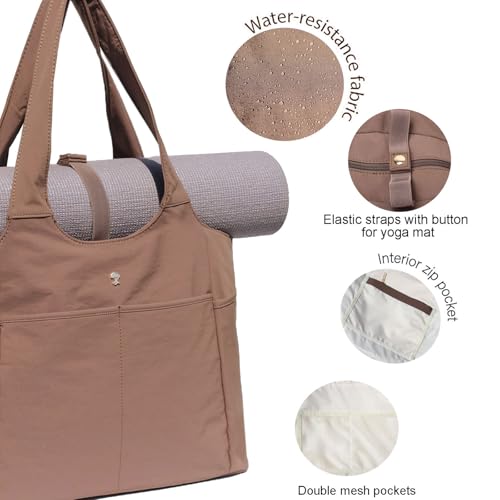 ESVAN Yoga Tote Bag Mat bag Women Shoulder Bags Carryall Tote for Travel Office Workout Gym Nurse Beach (Nylon Coffee) by ESVAN - Used condition - Image 3