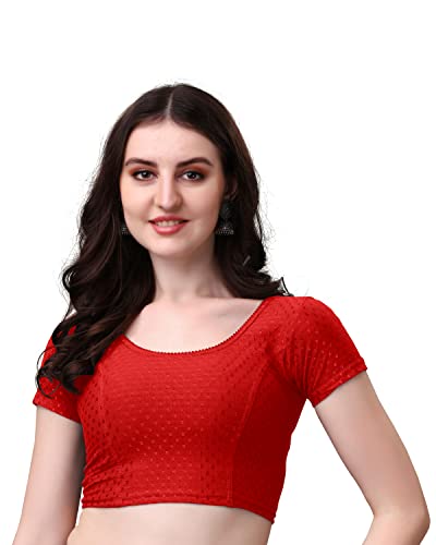 Image of Women's Stretch Cotton Saree Blouse | Readymade Blouse for Saree | Round Neck | Short Sleeves | Soft, Breathable & Comfortable