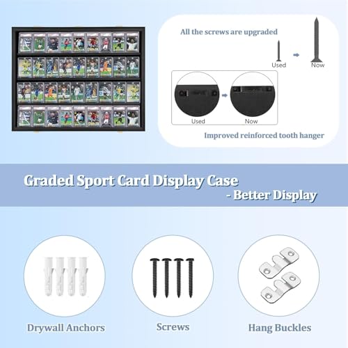 Homodoskey 35/36 Graded Sports Card Display Case - UV Protection Acrylic Wall Mount Frame Compatible with PSA/TCG Trading Cards, Collectible Anime/Sports Cards Cabinet Dustproof Lockable (36 Cards) ﻿