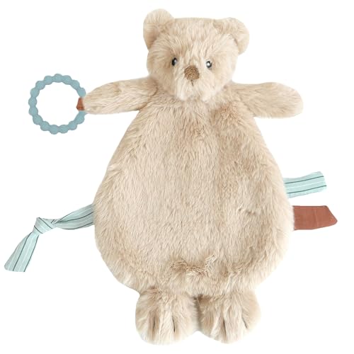 Image of MON AMI Baldwin Bear Security Blanket with Silicone Teether | 12-Inch Plush Lovey for Babies | Soothing Sensory Snuggle Toy | Perfect Newborn Essential for Birthdays & Baby Showers