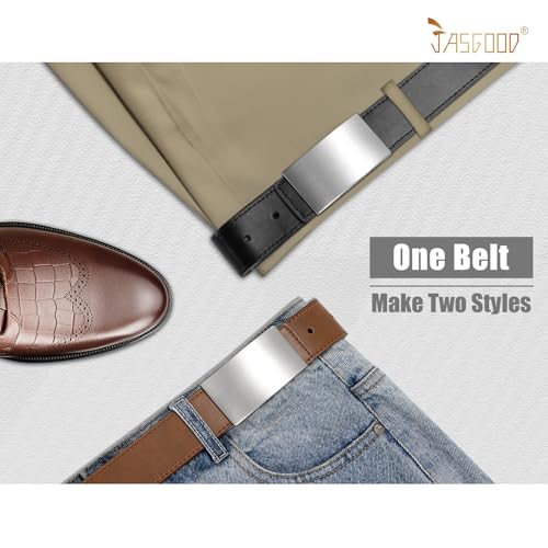 JASGOOD Two in One Men Leather Belt, Reversible Belt for Men Dress Jeans with Removable Buckle2