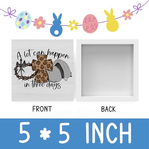 FXEFXE Christian Easter Decor, Empty Tomb Easter Scene and Cross Decoration, Wooden Box Decor for Rustic Religious Home Office Bedroom Living Room Table Shelf Office-A Lot Can Happen In Three Days