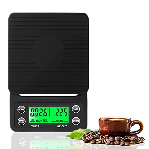 Tsbfeery 3kg/0.1g Electronic Coffee Drip Scale Accurate Electric Kitchen Scale with Large Clear LCD Display Coffee Scale with Timer and Tare Function Drip Espresso Scale Food Scales Black