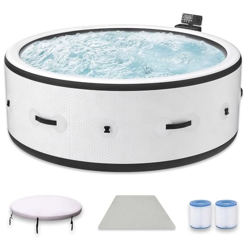 Vasca Idromassaggio Gonfiabile da Esterno, 6 Persone Spa Portatile Efficiente, Rotonda 206x71cm, Riscaldamento Rapido 104°F, con 150 Getti d'Aria & 1 Copertura Termica per Terrazza Giardino