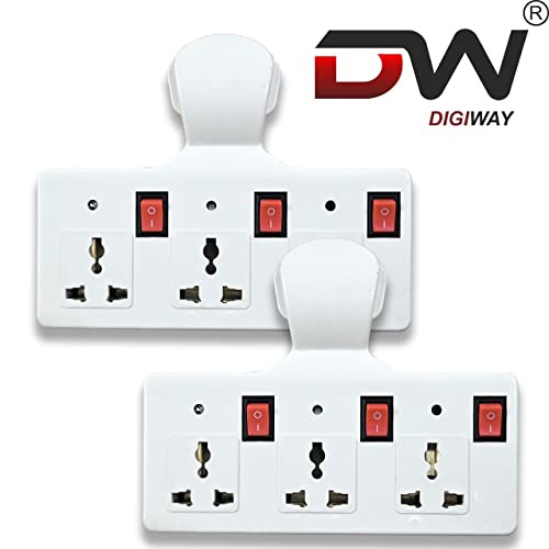 Image of Digiway Three pin Multi Plug Point | Cordless Wall Socket Multi Outlet Extension Board, Universal Sockets and Individual Switches -Pack of 2