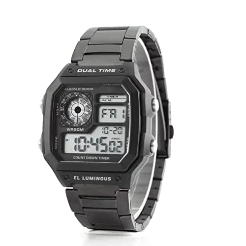 Roliafeesy Herren Digitaluhr mit Edelstahl Band Hintergrundbeleuchtung Sport Laufuhr Wasserdicht Stilvolle Business Armbanduhr Schwarz Cover