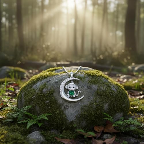 Image of PROESS Animal Birthstone Necklace 925 Sterling Silver Otter /Axolotl /Hippo /Elephant /Dachshund /Monkey /Red Panda Pendant Necklace Animal Birthstone Jewelry Gifts for Women