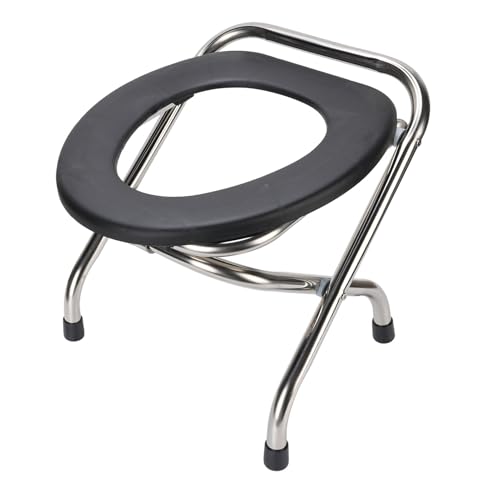 Luocute Chaise de Toilette Pliante, Chaise Percée Portable en Acier Inoxydable, Base Ergonomique Antidérapante, avec Siège Souple pour Adultes, Camping, Voyage (30cm)