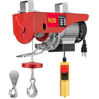 880 LBS Electric Hoists with Wired Remote Control – 110V/120V, 510W Winches, Lifts up to 41ft, Single/Double Slings, Emergency Stop Feature for Garage, Ceiling Pulley, Overhead Crane Use