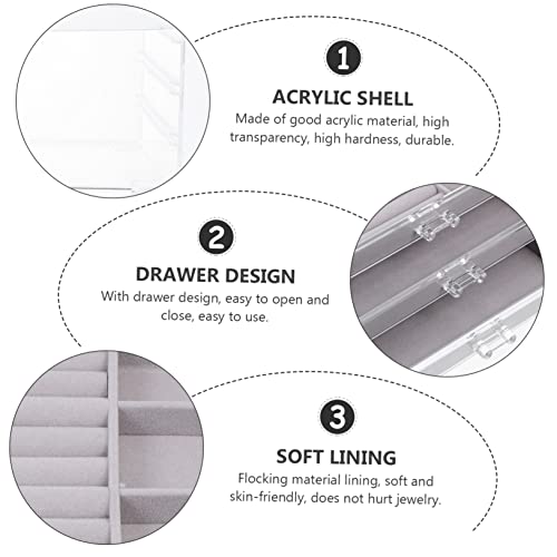 SOIMISS Flannel Jewelry Box Household Trinket Drawer Storage Pull Out Drawers Makeup Tray Transparent Acrylic Drawer Clear Display Case Jewelry Showcase Multifunction Accessories Flocking
