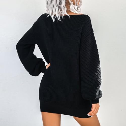 Image of Crew Neck Long Sleeve Sweater Mini Dress, Casual Knit Dress | Soft acrylic sweater mini with crew neck and long sleeves, cozy for winter, work, holidays and daily wear