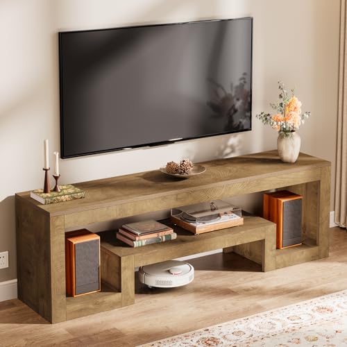 Image of Tribesigns 63-Inch TV Stand for 55 /60 /65 /75-Inch TVs, Farmhouse Entertainment Center with Open Storage Shelves, Wood Television Console for Living Room, Bedroom, Wood