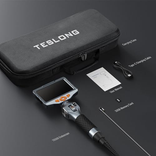 Teslong 3.9mm Articulating Borescope with Light, 5-inch IPS Two-Way Endoscope Inspection Camera with Articulated Probe, 5FT Borescope Camera with Lights, 3000mAh Battery, 32G TF Card