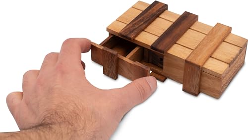 Schatztruhe mit 2 Geheimfächern - Schatzkiste - Zauberkiste - Trickkiste - Denkspiel - Knobelspiel - Geduldspiel - Logikspiel aus Holz