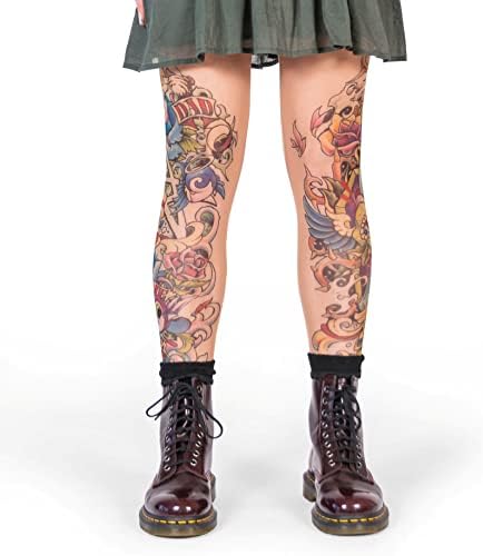Wild Rose Ladies Salvation Tattoo Mesh Leggings, Tan, Large