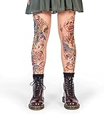 Wild Rose Ladies Salvation Tattoo Mesh Leggings, Tan, Large