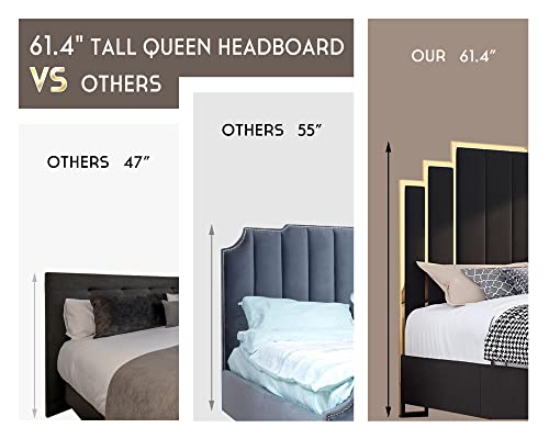 Howe 1062030100-SDA Queen Size Bed Frame And 61 Inch Headboard, Upholstered Bed With Golden Plating Trim thumb #4