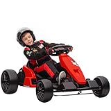 AIYAPLAY Kinder Elektro Gokart 24 V 6-18km/h Drift Kart mit 2 Motorn, Driftmodus, Verstellbarer Sitz, Go Kart mit MP3 Musik, USB-Anschluss, Hupe, Sanft Start Kinderfahrzeug für 6-12 Jahre Rot