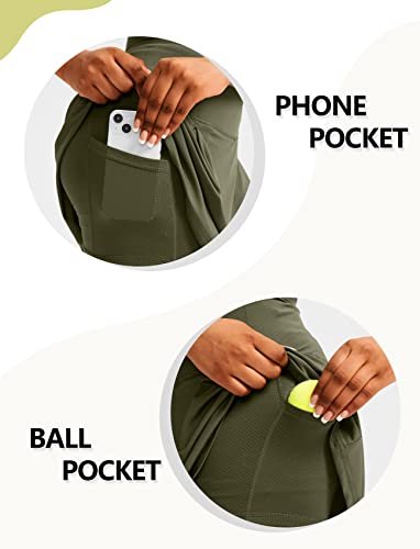 Viodia Women's Pleated Tennis Skirts With Pockets High Waisted Golf Skorts Skirt For Women Athletic Running Workout Army Green #TOP2