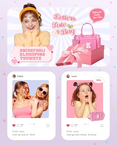 Gifts for Women Teen Girls, Initial Tote Bag with Zipper, Letter Canvas Tote Purse for College Work Laptop Beach2