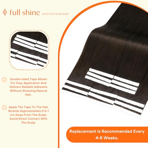 Image of Full Shine Wide Tape in Hair Extensions, Darkest Brown 20 Inch | 75g 15 PCS, Double Sided Tape in Extensions Human Hair, Wide Coverage, Soft Movement, Fuller Shape, Occasion Looks
