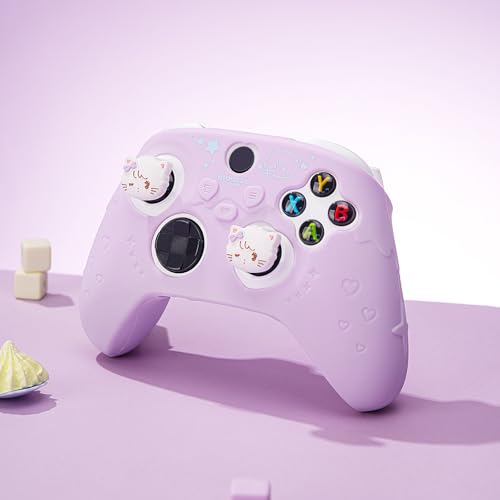 GeekShare Zestaw ochronnych uchwytów do kontrolera Xbox Series X/S, słodki fioletowy, silikonowy pokrowiec na kontroler Xbox z 2 nakładkami na kciuk i 2 naklejkami, Mikko
