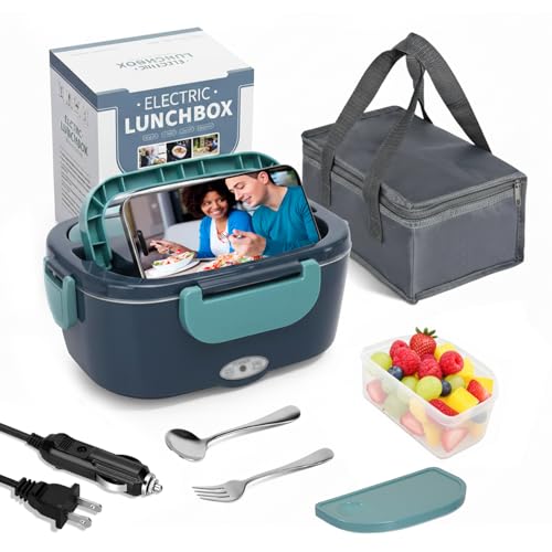 Carehabi Gamelle Chauffante 60W Lunch Box Chauffante 1,5L, Boite Isotherme Repas Chaud pour Voiture/Camion/Bureau Compatible Allume Cigare 12V 24V 220V Chauffe...