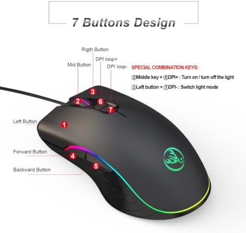 TukeSM RGB Luminous Game, e-Sports Wired Mouse Four-Speed Adjustable 6400dpi Macro Programming (RGB Gaming Mouse) - 5