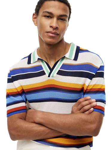 Image of Tommy Hilfiger Men's Lightweight Cotton Striped Short Sleeve Knit Polo