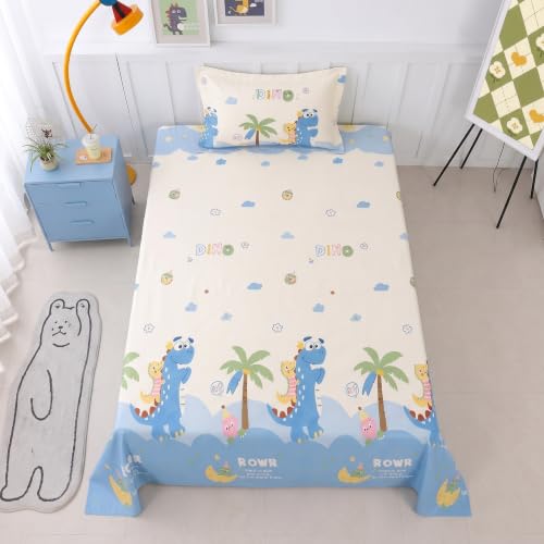 Image of Filymore Kids Single Bedsheet with 1 Pillow Cover | Crocodile Printed Bed Sheet for Single Bed | 240 TC Soft Microfiber Bedding Set | 90 x 60 Inch Bedspread | Blue & White