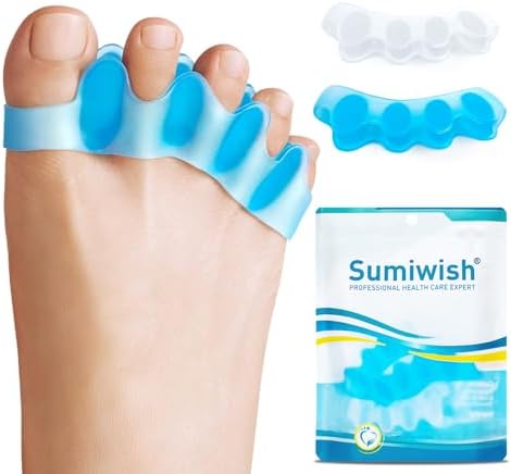 Sumiwish Toe Separators, 4 Pair (Blue and Clear) Soft Gel Toe Spacers to Correct Bunions, Toe Stretcher for Therapeutic Relief from Plantar Fasciitis, Hammer Toes, Claw Toes