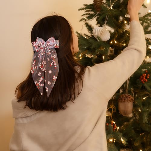 Pinzas para el cabello con moño navideño de bastón de caramelo, accesorios para el pelo rojo y blanco, ideal para fiestas, fotos y regalos (1 unidad) miniatura 5
