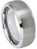 Jewelry Avalanche 8mm Semi-Dome Tungsten Wedding Band, Brushed Finish Comfort Fit Tungsten Carbide Ring, Beveled Edge Tungsten Anniversary Ring - s7