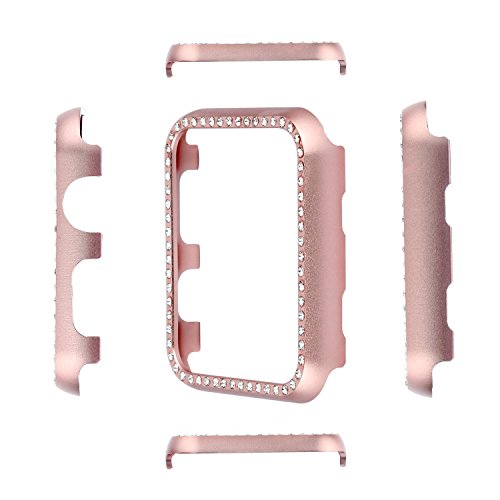 Leotop Compatible With Apple Watch Case 42Mm, Metal Bumper Protective Cover Frame Accessories Women Girl Bling Shiny Crystal Rhinestone Diamond Compatible Iwatch Series 3/2/1 (Diamond Rose Gold, 42Mm) #TOP5