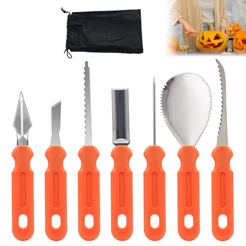 MINGRUO 7 Piezas Kit para Tallar Calabazas, Juego de Tallado de Calabaza, Decoración DIY de Halloween, Talla Calabaza Bricolaje Herramientas de Acero Inoxidable