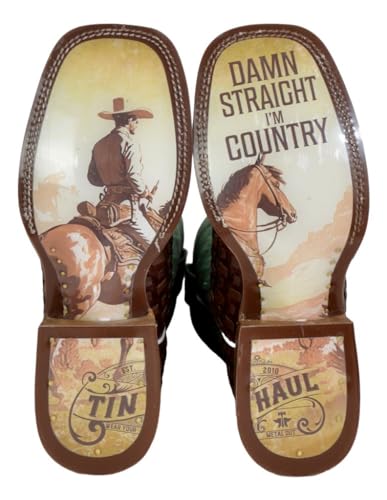 Tin Haul Men's Tangled Western Boot Broad Square Toe Brown 11.5 D(M) US3