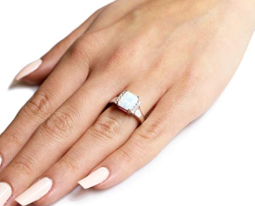 CloseoutWarehouse Rectangle Simulated Opal and Cubic Zirconia Ring Sterling Silver (Color Options, Sizes 4-15)4