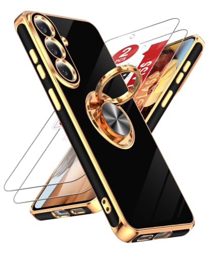 for Samsung Galaxy S26 FE Case 360°Rotatable Magnetic Kickstand, Black | Samsung Galaxy S26 FE Phone Case Rose Gold Plated Edge with Screen Protector Cute Women Soft Unlocked S26FE Protective Cover - image 1