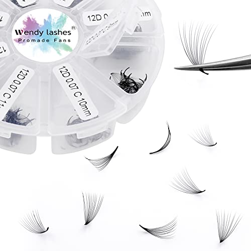 Volume Russes Cils Prefait 12D Soie 0.07mm D Curl Mixed 9-16mm Extensions de Cils Bouquet 500pcs Ventilateurs de Volume Préfabriqués Premium by Wendy(500-12D-0.07-D-9-16) Cover