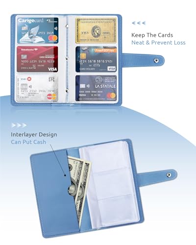 GAUENEEN Credit Card Holder, Leather Business Card Organizer with 96 Card Slots, Professional Card Book Case for Cards and Important Documents to Prevent Loss or Damage (Blue) - Thumbnail 5