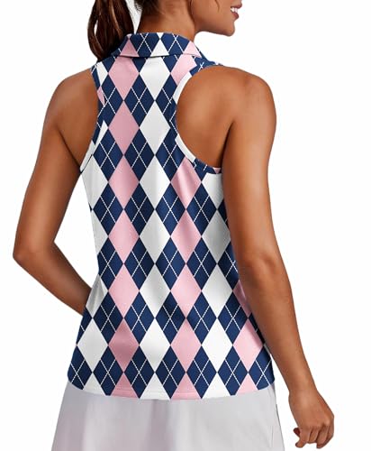 Image of PINSPARK Womens Golf Shirt UPF 50+ Sleeveless Collared Shirts Quick Dry Tennis Polo V-Neck Racerback Athletic Workout Tank