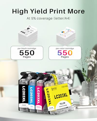 Image of LC203XL LC201XL Ink Cartridges 4 Pack Replacement for Brother LC203 XL LC 203 LC203 LC201 LC-203 LC-201 Color Inks Use for MFC-J480DW MFC-J485DW MFC-J4420DW MFC-J880DW MFC-J885DW MFC-J680DW (BK /C /M /Y)