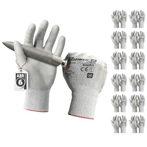 Schwer 12 Pairs A2 Cut Resistant Work Gloves, Ultra Durable, LT5636, L