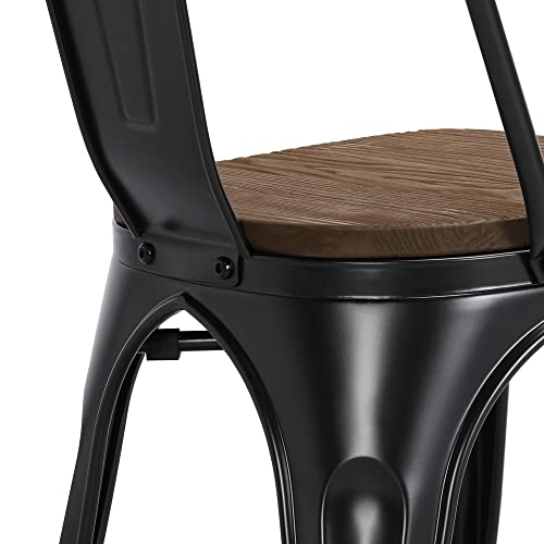 Yaheetech 18 Inch Classic Iron Metal Dining Chair With Wood Top/Seat Indoor-Outdoor Use Chic Dining Bistro Cafe Side Barstool Bar Chair Coffee Chair Set Of 4 Black #TOP7