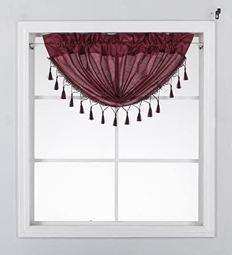 1PC Waterfall Valance for Curtains & Drapes Rod Pocket Beaded Curtain Valence(Burgundy)